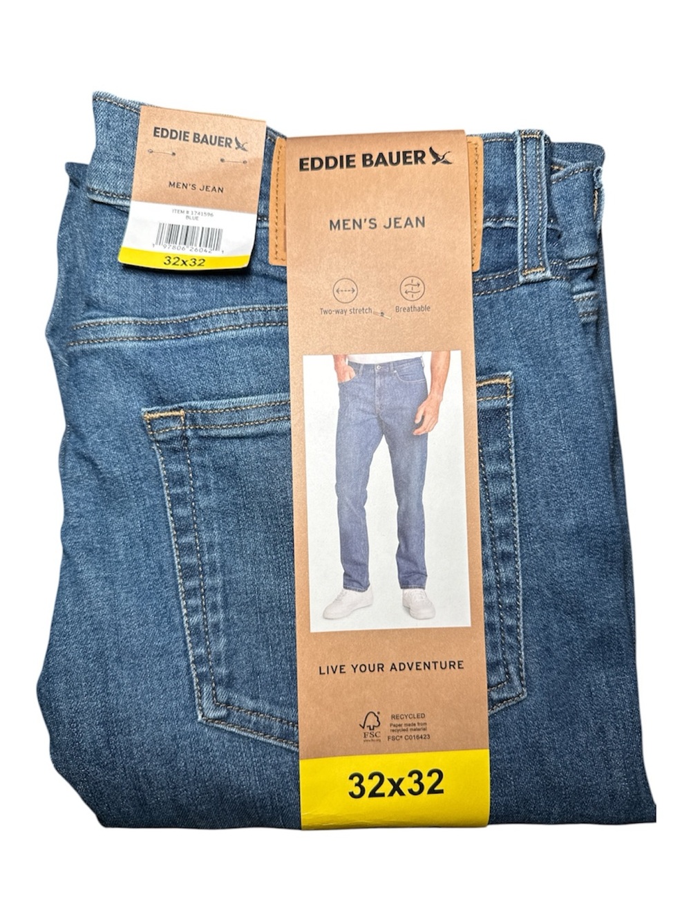 NEW! Eddie Bauer Men's Stretch Denim Jeans Sizes 32X32 or 34X34